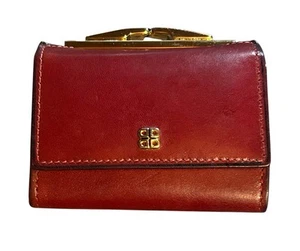 Vintage Bosca Red Leather Hand Stained Leather Wallet Women's Kiss Lock - Picture 1 of 20