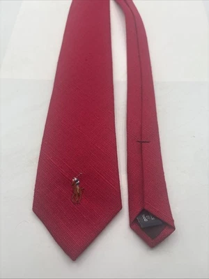 Rare Vintage Polo Ralph Lauren Men’s Tie Red 100% Linen Pony Logo 55” - Image 1 of 4