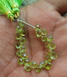 18 Karat natürliche facettierte grüne Peridot Herzform Schnitt 4 Zoll Strang Perlen Halskette - Bild 1 von 21
