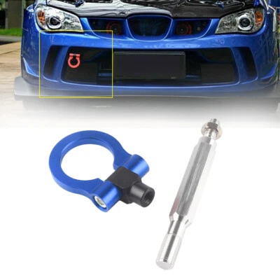 Gancho de remolque de aluminio estilo carreras de pista para Subaru WRX y STI y BRZ Impreza azul Foto 1 de 4