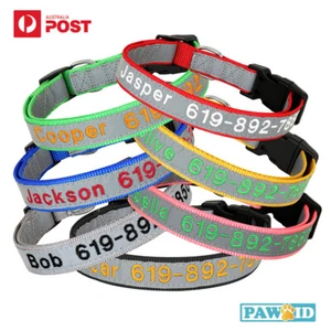 Nylon Adjustable Embroidered Custom Dog Puppy Collar Reflective Personalized Pet - Picture 1 of 19