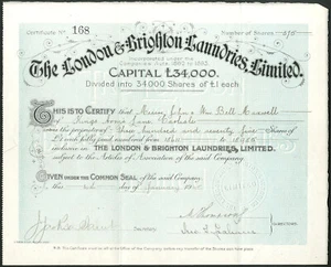 London & Brighton Laundries Ltd., £1 Aktien, 1914 - Bild 1 von 1