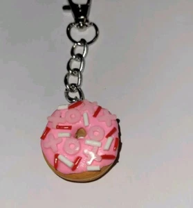Valentine Donut Keychain Silver Clay Frosted Decorated Fob - Picture 1 of 5