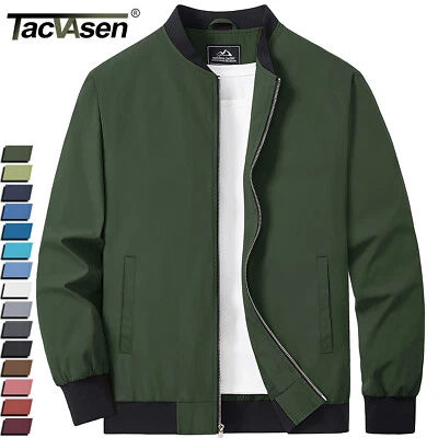 Mens Lightweight Windbreaker Casual Full-Zip Bomber Jacket Spring Fall Work Coat - Image 1 of 4