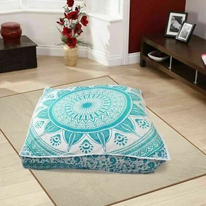 35X35" Mandala Green Diya Square Shape Dog Bed Cushion Cover - Picture 1 of 10