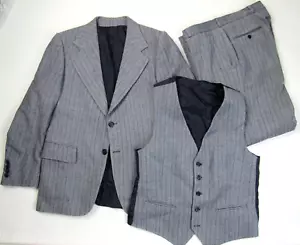 Vtg 1970s Yves Saint Laurent 3Pc Pinstripe Suit Jacket Pants Vest 38S / 34x29.5 - Picture 1 of 23
