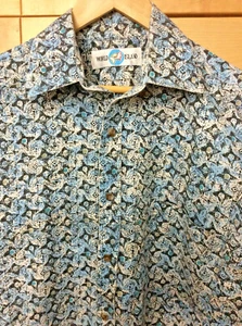 Vintage 80's World Island Men's Light Blue Geometric 100% Cotton Shirt M - Picture 1 of 3
