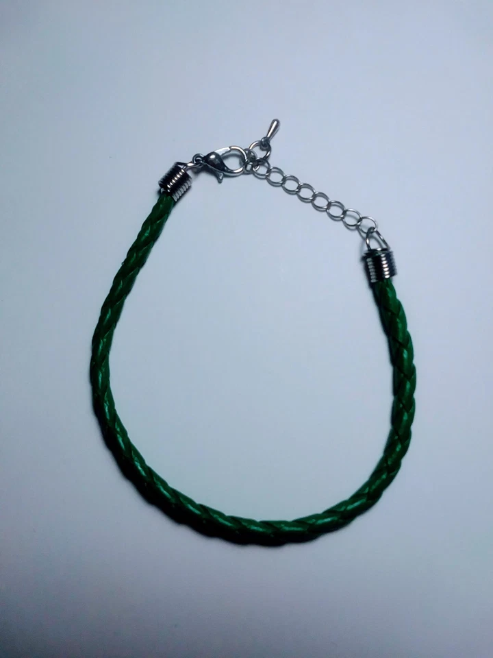  Pulsera de cuero verde trenzado cadena tono plata broche de garra de langosta Foto 1 de 1