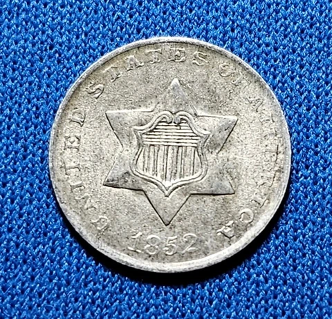 1852 Three Cent Silver Piece Trime 3c Type 1 High Grade Choice US Coin ORIGINAL Cover