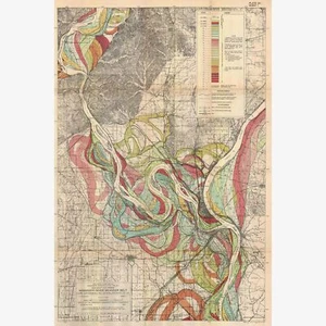 Antiker Mississippi Flussmäandergürtel; Schwemmtal; antike Karte LSU, 1941 - Bild 1 von 11