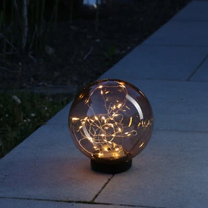 LED Solar Kugel Tisch Gartenleuchte mit Drahtlichterkette bernstein amber 20cm - Bild 1 von 5