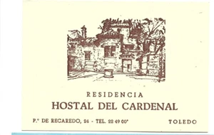 "TARJETA DE VISITA~RESIDENCIA HOSTEL DEL CARDENAL-TOLEDO, ESPAÑA-3 1/8 X 4 1/2" - Imagen 1 de 1