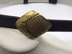 Chicos Brown Reptile Croc 1” BELT Sz M/L Gold Hammered Hook Buckle ~ Adjustable - Picture 1 of 7