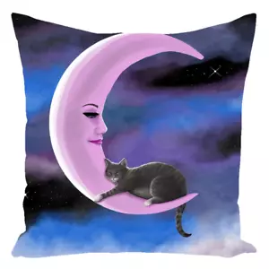 Throw Pillow Case Cushion cover Cat 661 Pink Moon Blue space L.Dumas - Picture 1 of 3