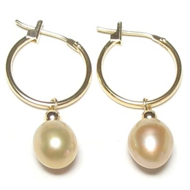 Genuine AAA Cultured Champagne Pearl 14K Yellow Gold Click Hoop Earrings - Image 1 of 1