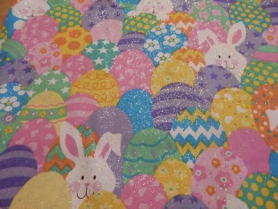 Fabric Tradition - Easter - Bunnies And Eggs Glitter Quilting Fabric 34x44" - Image 1 of 4
