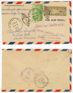 1940 Kansas City Missouri Air Mail Special Delivery 15ct Map and 1ct Navy - Picture 1 of 1