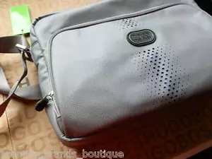 New Hugo Boss Mens Grey Shoulder Messenger Holdall Leather Suit Carry Case Bag - Picture 1 of 12