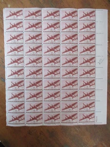 Sheet C28 USA 15 cent Air Mail stamps Mint condition transport plane Carmine - Picture 1 of 3