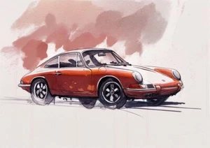 Porsche 911 Bild 1963 Aquarell Oldtimer Poster Wandbild Druck Bild - Bild 1 von 6