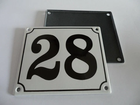 Old German White Enamel Porcelain Metal House Door Number Street Sign / Plate 28 Cover