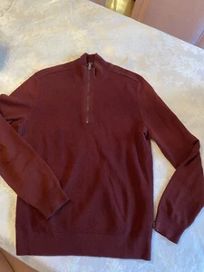 Hugo Boss Sweater Men M,burgundy CottonWool Regular Fit Long Sleeve Quarter Zip - Picture 1 of 6