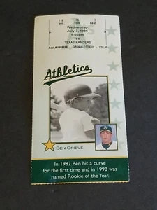 1999 OAKLAND ATHLETICS VS TEXAS RANGERS TICKET STUB JULY 7TH 1999 BEN GRIEVE  - Picture 1 of 2