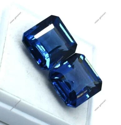 Par de piedras preciosas sueltas certificadas certificadas corte cuadrado azul natural de tanzanita de 20,00 quilates Foto 1 de 4