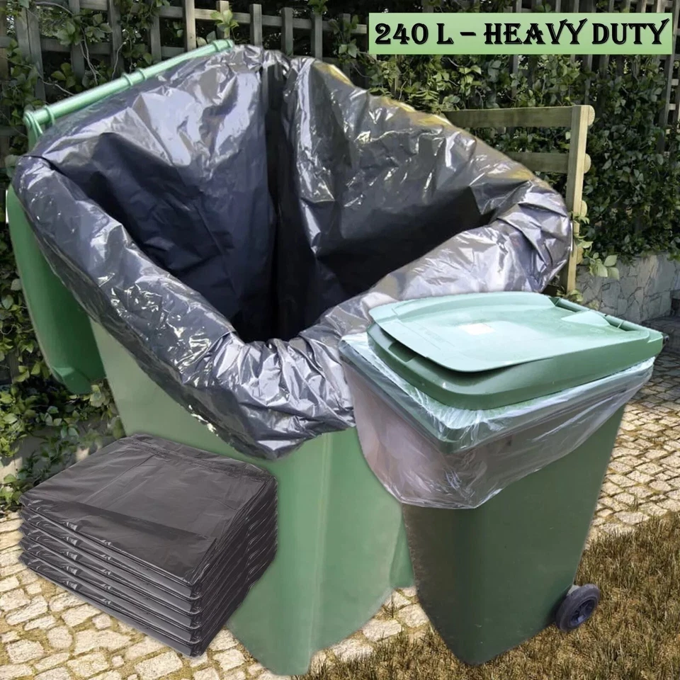 SAFETY 1ST 240L Bin Bags Black Heavy Duty Wheelie Refuse Sacks Strong Liners Rubbish Bags