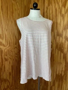 Antigua camiseta sin mangas azul marino Everywear túnica a rayas pulóver informal algodón blanco rosa XXL - Imagen 1 de 8
