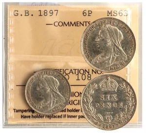 Great Britain. Victoria 1897 Silver 6 Pence ICCS MS-63 KM-779 - Picture 1 of 6