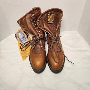 Justin Arbeitsstiefel Stahlkappe Größe 7D Braun Leder Schnürung Stil 766 Hergestellt in den USA - Bild 1 von 9
