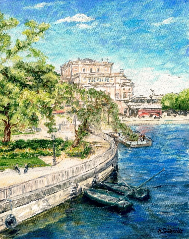 Fine Art Giclee Limited Edition Canvas Print Stockholm Swiss Cityscape Painting - Image 1 of 4