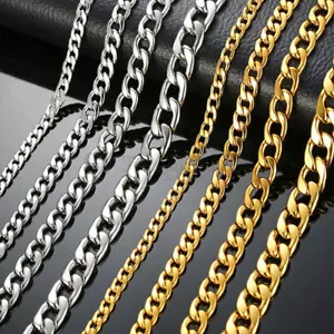 18ct Gold Plated Men Women Silver Stainless Steel Cuban Curb Link Chain Necklace - Picture 1 of 36