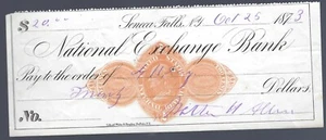 Cheque bancario RN-D1 National Exchange Bank, NY Seneca Falls, 1873 - Imagen 1 de 2