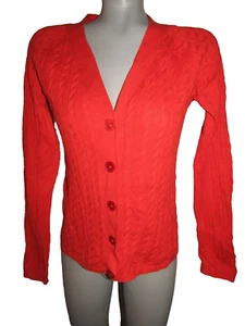 TALBOTS Orange Career Cardigan, Long Sleeves, Women's Sz Medium Petite, Cotton - Picture 1 of 9