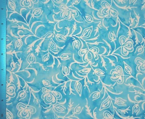 Batik Indonesian 100% cotton - "AQUA & WHITE" x 1m - Picture 1 of 1
