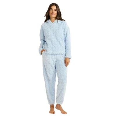 Conjunto de pijama azul con capucha/joggers de felpa en relieve Joyspun para mujer 2 piezas talla L (12-14) Foto 1 de 4
