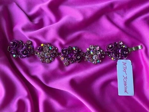 Betsey Johnson In Love Fuchsia Pink Maroon Glitter Rose Flower Crystal Bracelet - Picture 1 of 7