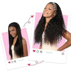Headband Human Hair Wig Transformable (Wet&Wavy) 24in - Picture 1 of 10