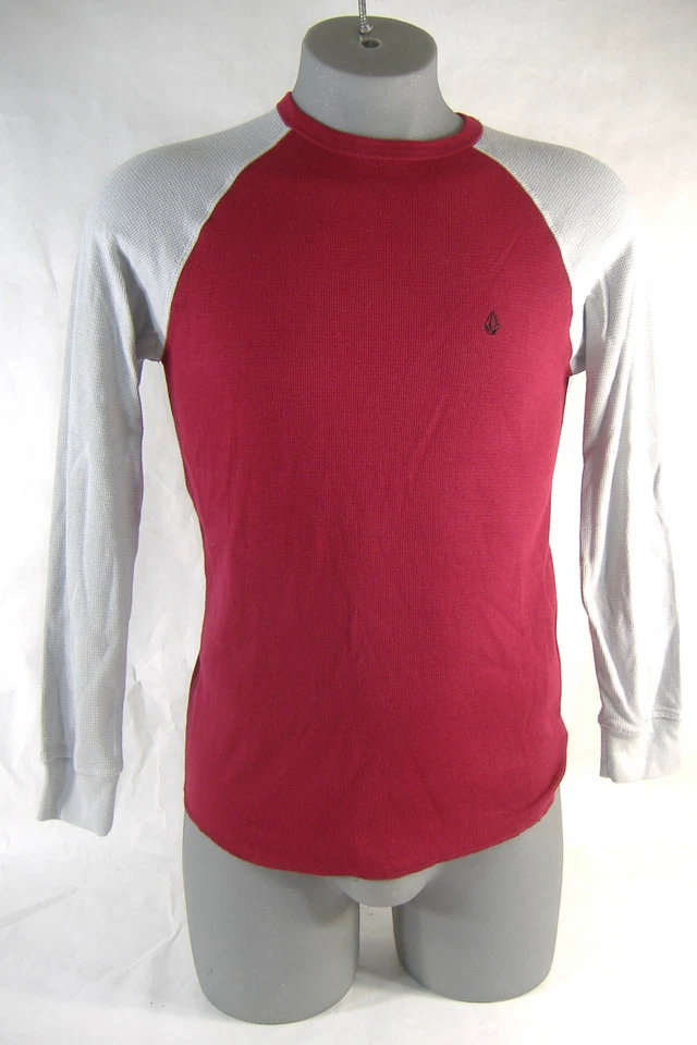 New Mens Small VOLCOM Colorblock Raglan Maroon Gray Thermal Long Sleeve Shirt$35 - Image 1 of 1