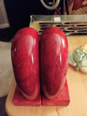 Vintage Volterra Alabaster by Ducceschi Hand Carved Red Heart Book Ends (2) - Image 1 of 4