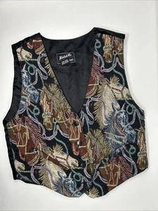 Vintage KATCH ME WEST Colorful Tapestry Western Horse Vest Rodeo Large - Picture 1 of 6