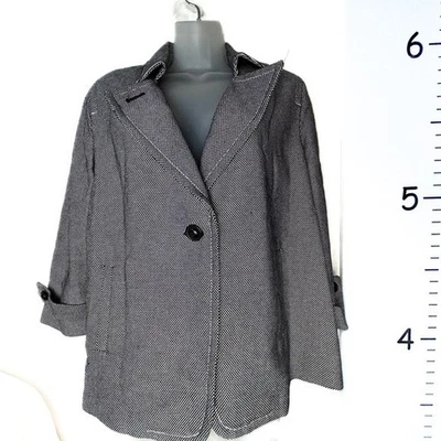 Abrigo Chaqueta Talbots Negro Blanco 1 Botón Pequeño Para Mujer 14W Foto 1 de 4