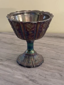 VINTAGE FENTON BLACK AMETHYST CARNIVAL GLASS FOOTED DISH - Picture 1 of 8