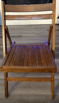 MID CENTURY MODERN DANISH STYLE FOLDING SLATTED CHAIR MARKED ROMANIA - Image 1 of 4