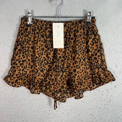 Sienna Sky Womens Small Brown & Black Leopard Print Ruffle Hem Shorts NEW! - Image 1 of 4