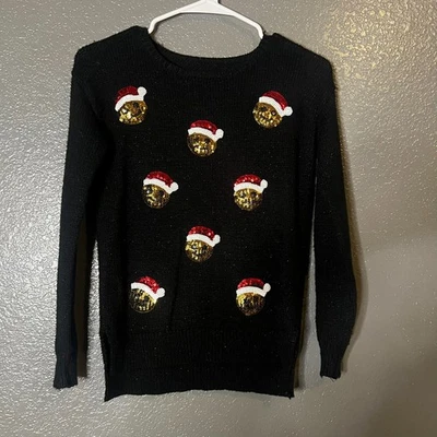 Suéter Navidad Emoji Papá Noel Lentejuelas Negro Niñas Justicia Talla 12 Foto 1 de 4