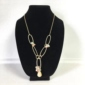 Lydell NYC Necklace Gold Tone Link Chain Beaded Ivory Peach Green 26" - Picture 1 of 7