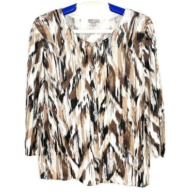 Cárdigan para mujer Jill marrón negro acuarela manga 3/4 mezcla de lino talla mediana Foto 1 de 4